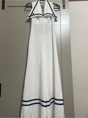 Vintage 70’s Navy-Trim White Halter Sailor Jumpsuit